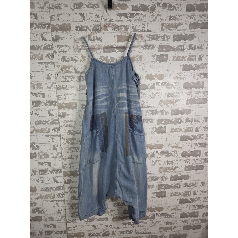 Monthorigin Jumpsuit Medium Blue Harem Cropped Overalls Boho Festival Hippie